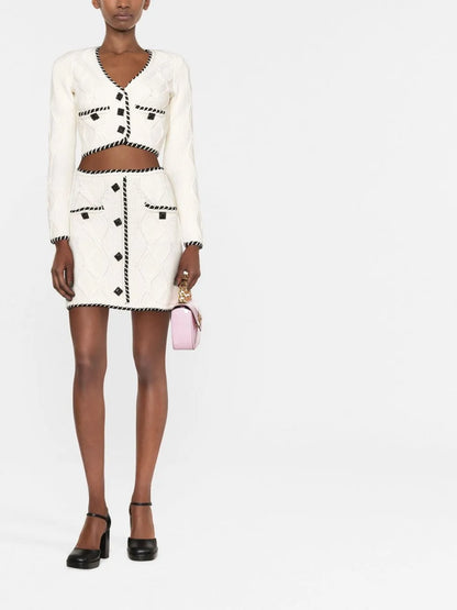 Cable Knit Button-Embellished Miniskirt