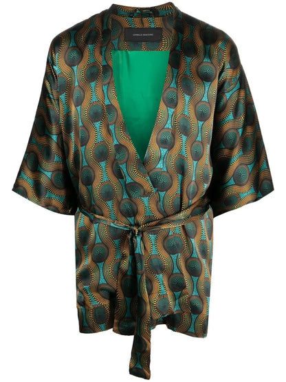 Short Geometric-Print Tie-Waist Jacket