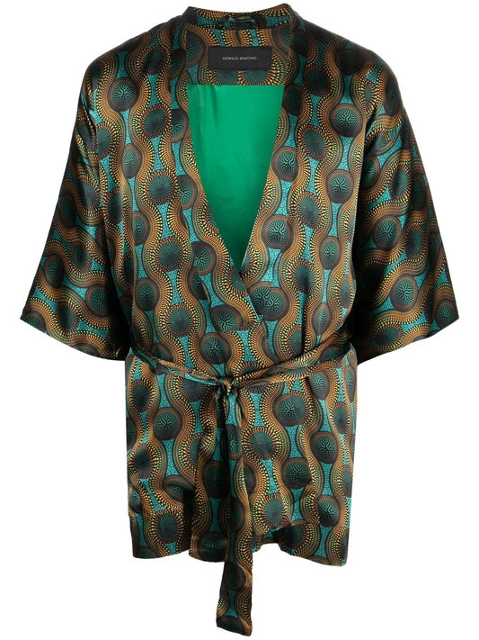 Short Geometric-Print Tie-Waist Jacket