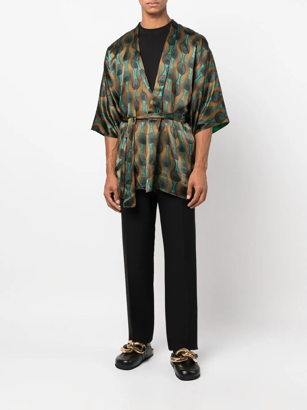 Short Geometric-Print Tie-Waist Jacket