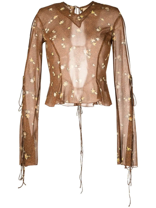 Floral-Print Silk Blouse