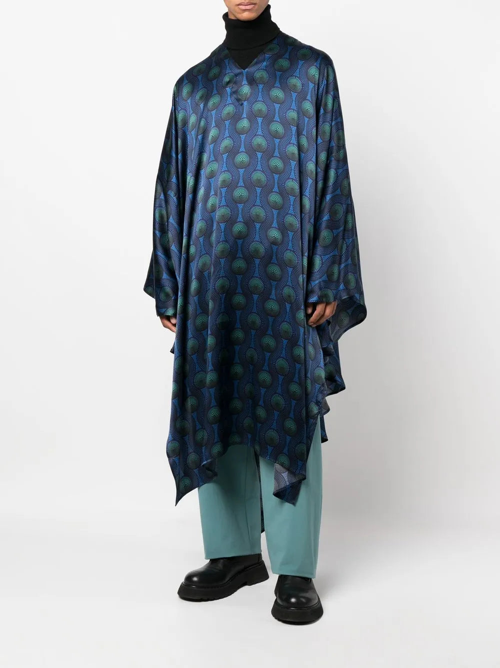Geometric-Print Silk Cape Shirt