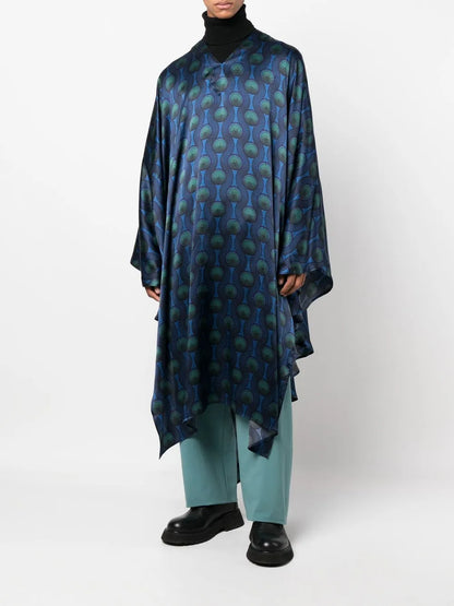 Geometric-Print Silk Cape Shirt