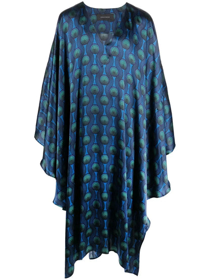 Geometric-Print Silk Cape Shirt