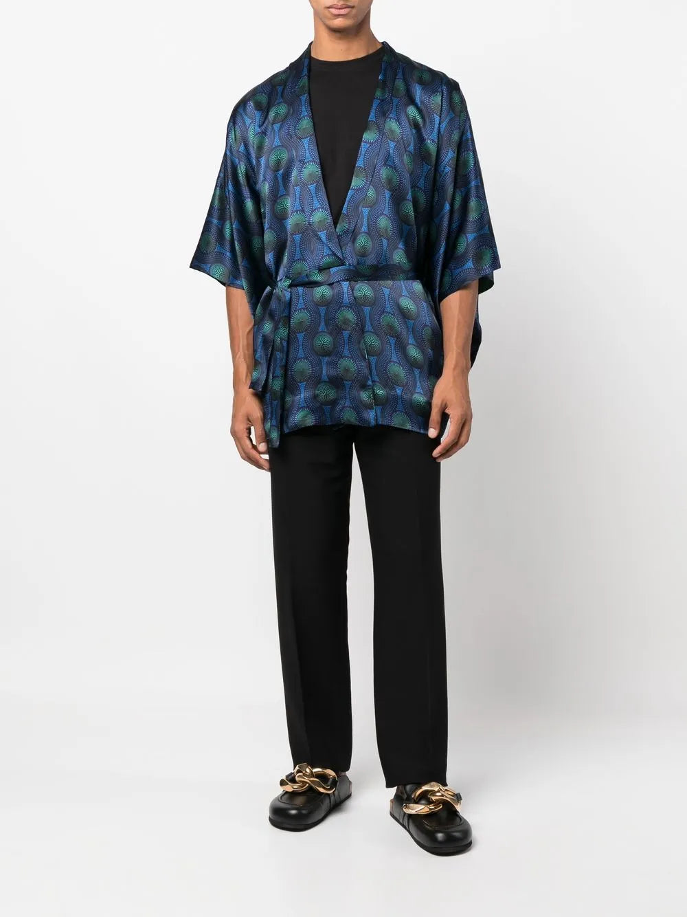 Short Geometric-Print Tie-Waist Jacket
