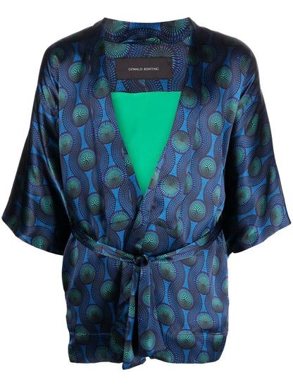 Short Geometric-Print Tie-Waist Jacket