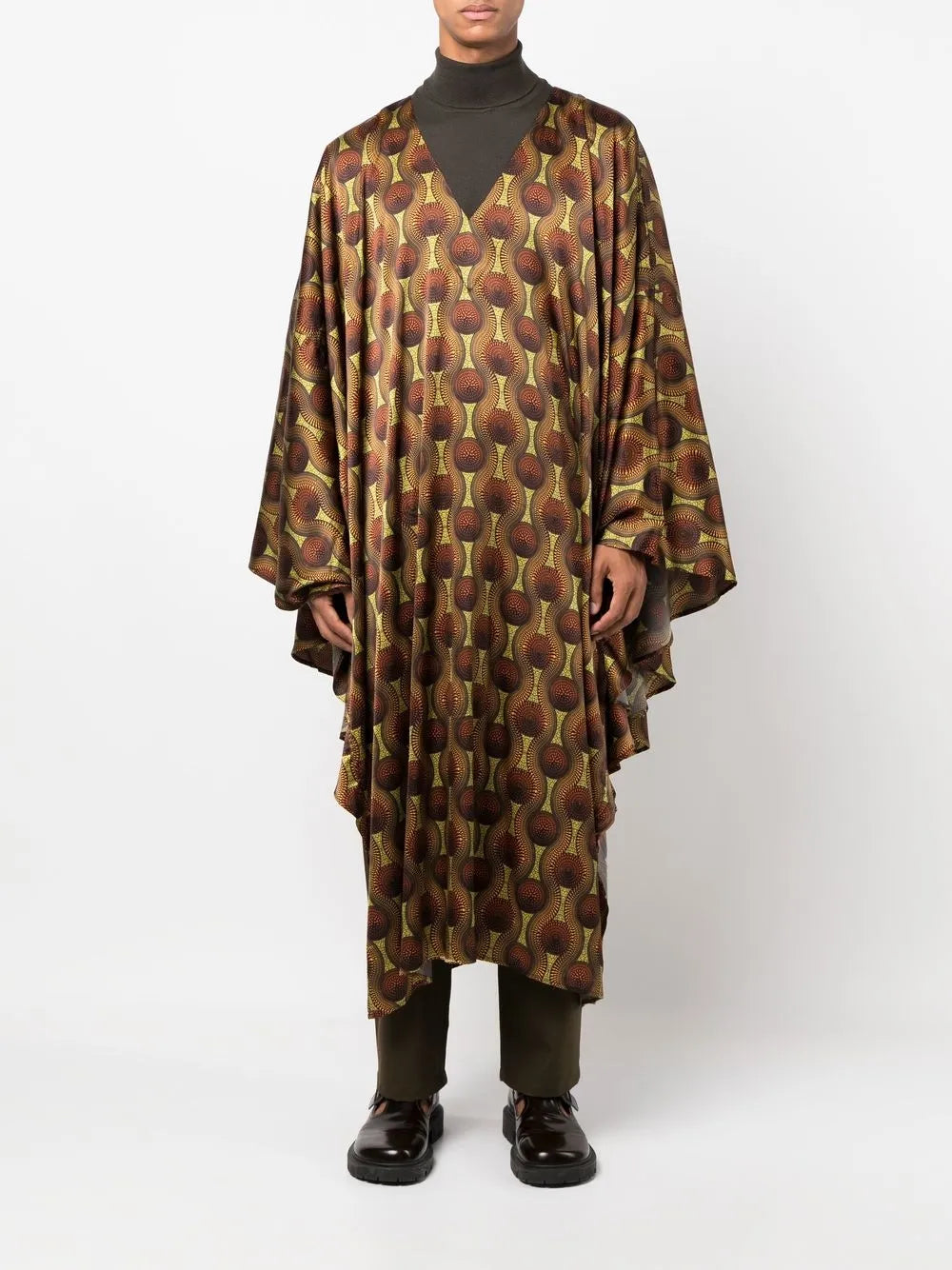 Geometric-Print Silk Cape Shirt