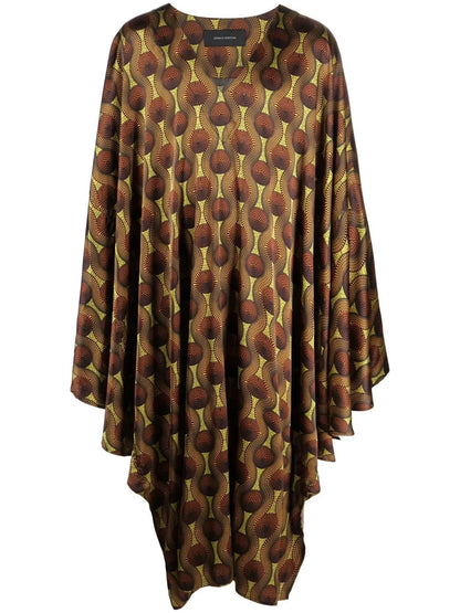 Geometric-Print Silk Cape Shirt
