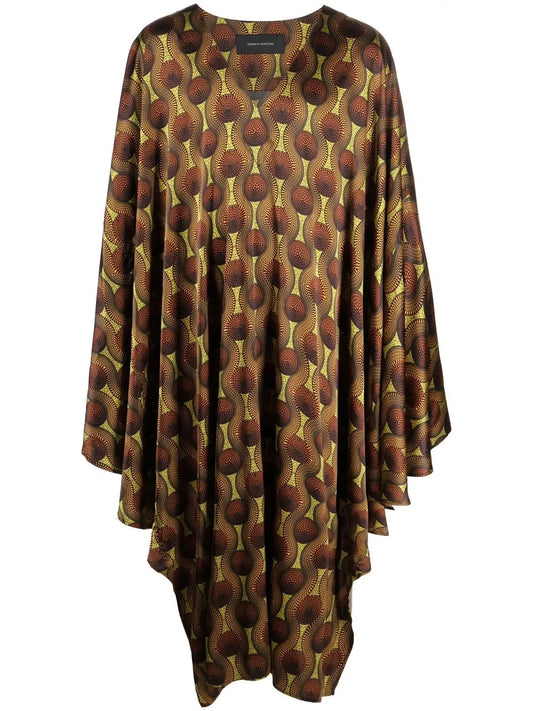 Geometric-Print Silk Cape Shirt