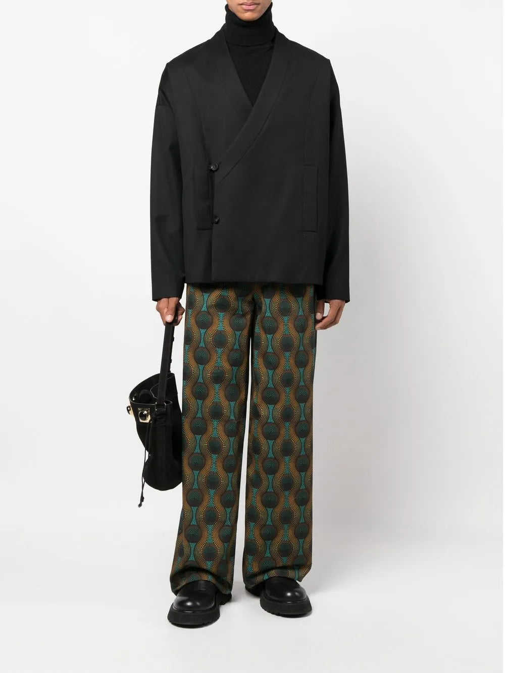 Geometric-Print Silk Trousers