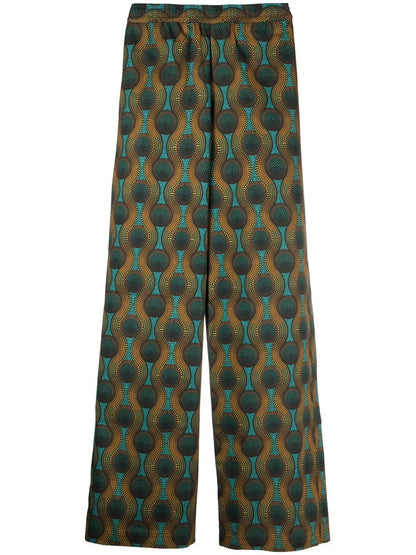 Geometric-Print Silk Trousers