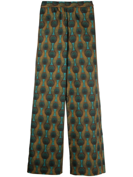 Geometric-Print Silk Trousers