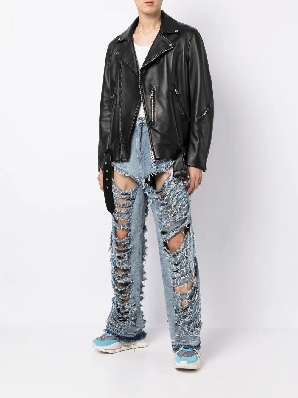 Light-Wash Denim Ragged Jeans