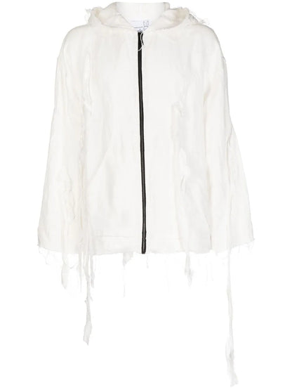 Distressed Zip-Fastening Hoodie