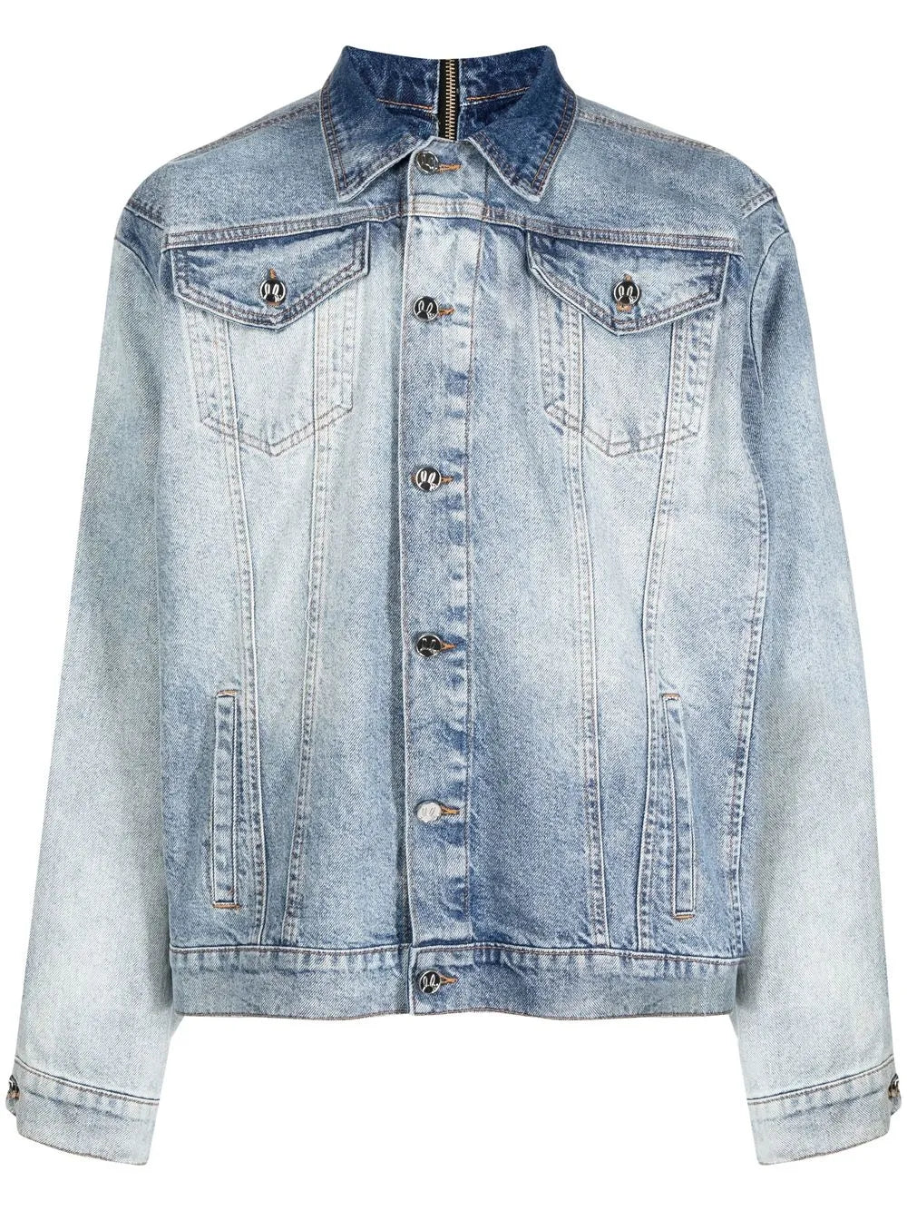 Logo-Patch Zip-Up Denim Jacket