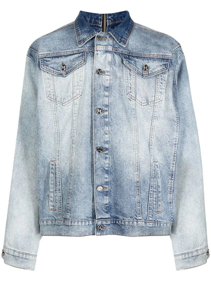 Logo-Patch Zip-Up Denim Jacket
