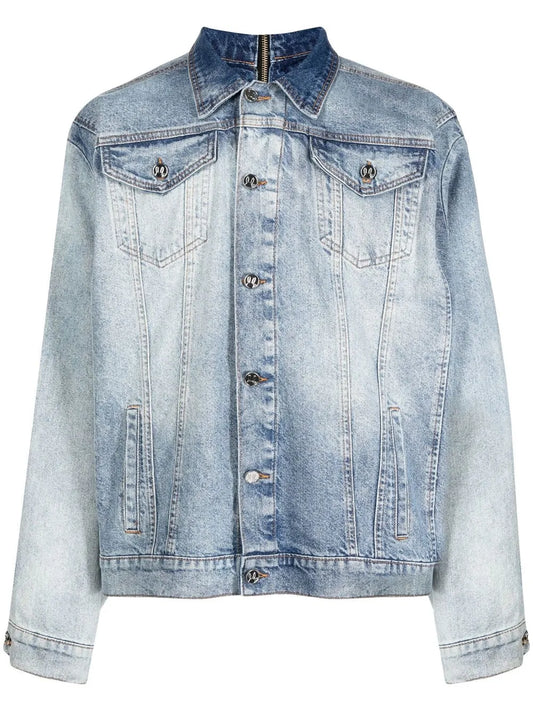 Logo-Patch Zip-Up Denim Jacket