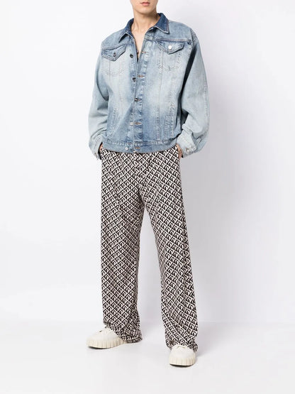 Logo-Patch Zip-Up Denim Jacket