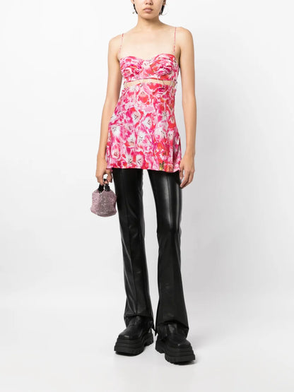 Floral-Print Cut-Out Top