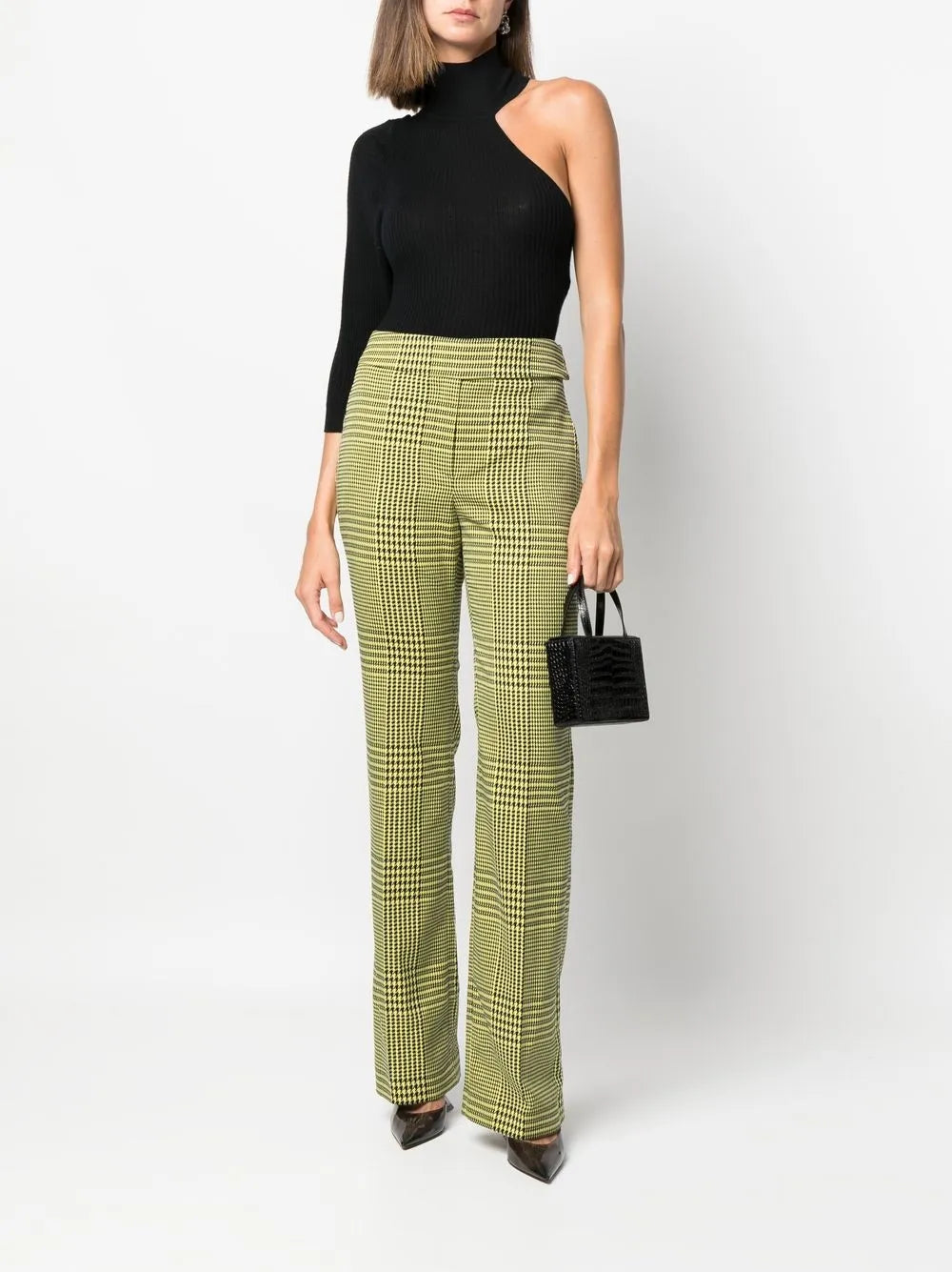 Houndstooth-Print Flared Trousers