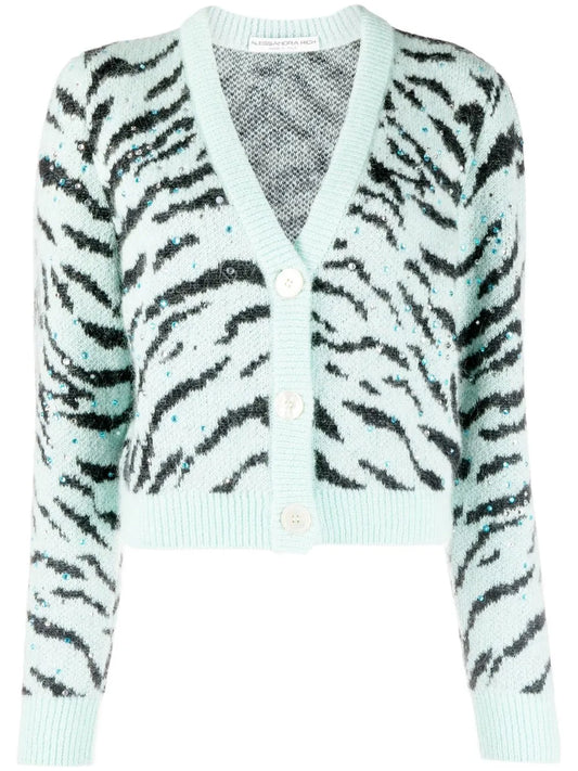 Zebra-Print V-Neck Cardigan