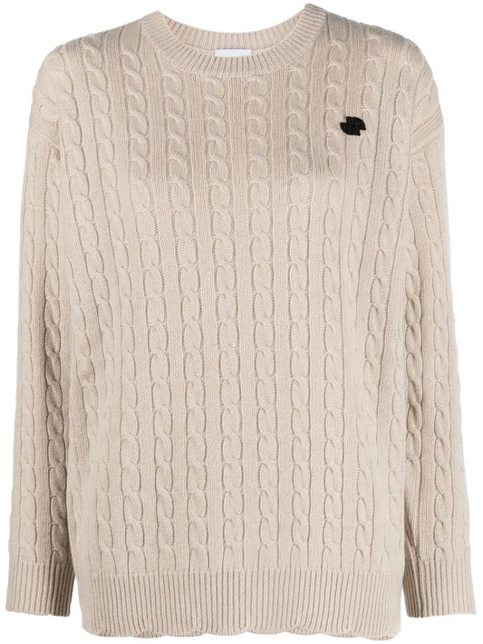 Logo-Patch Cable-Knit Jumper