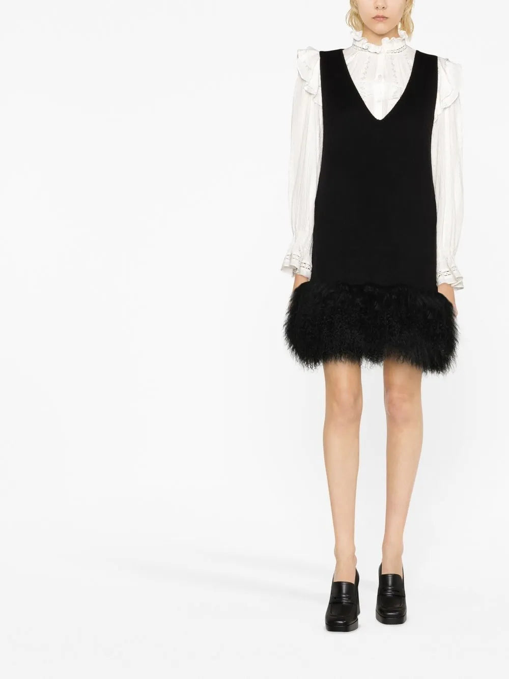 Shearling-Hem Minidress