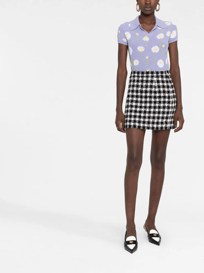 Herringbone-Pattern Print Mini Skirt