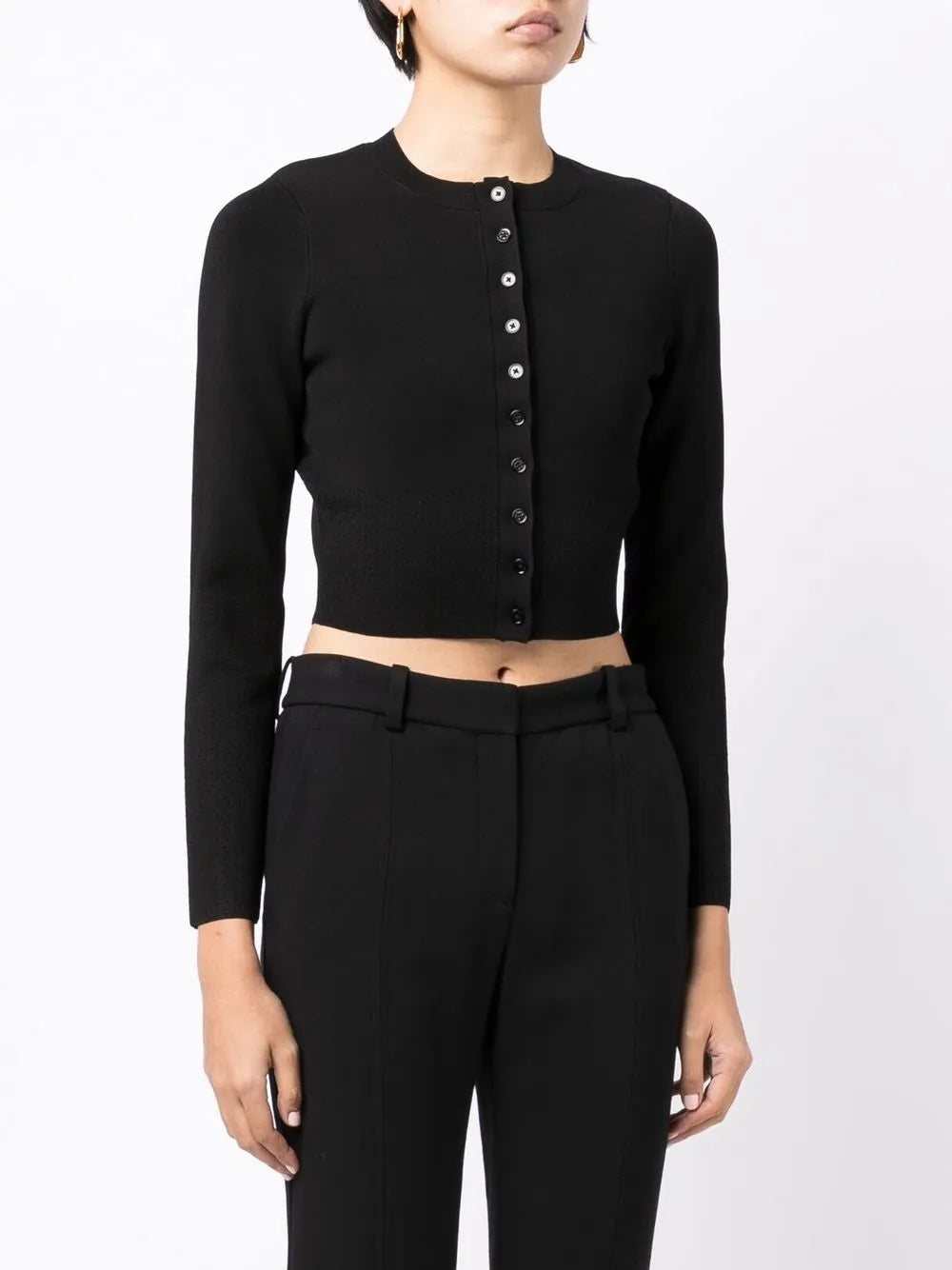 Cropped Pointelle-Detail Cardigan