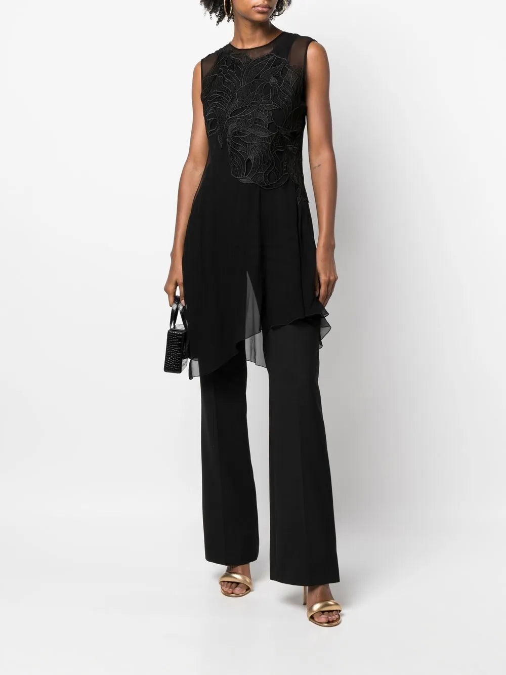 Floral-Embroidered Shift Blouse