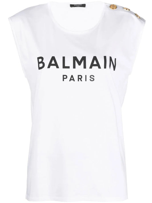 Button-Detail Logo-Print Tank Top