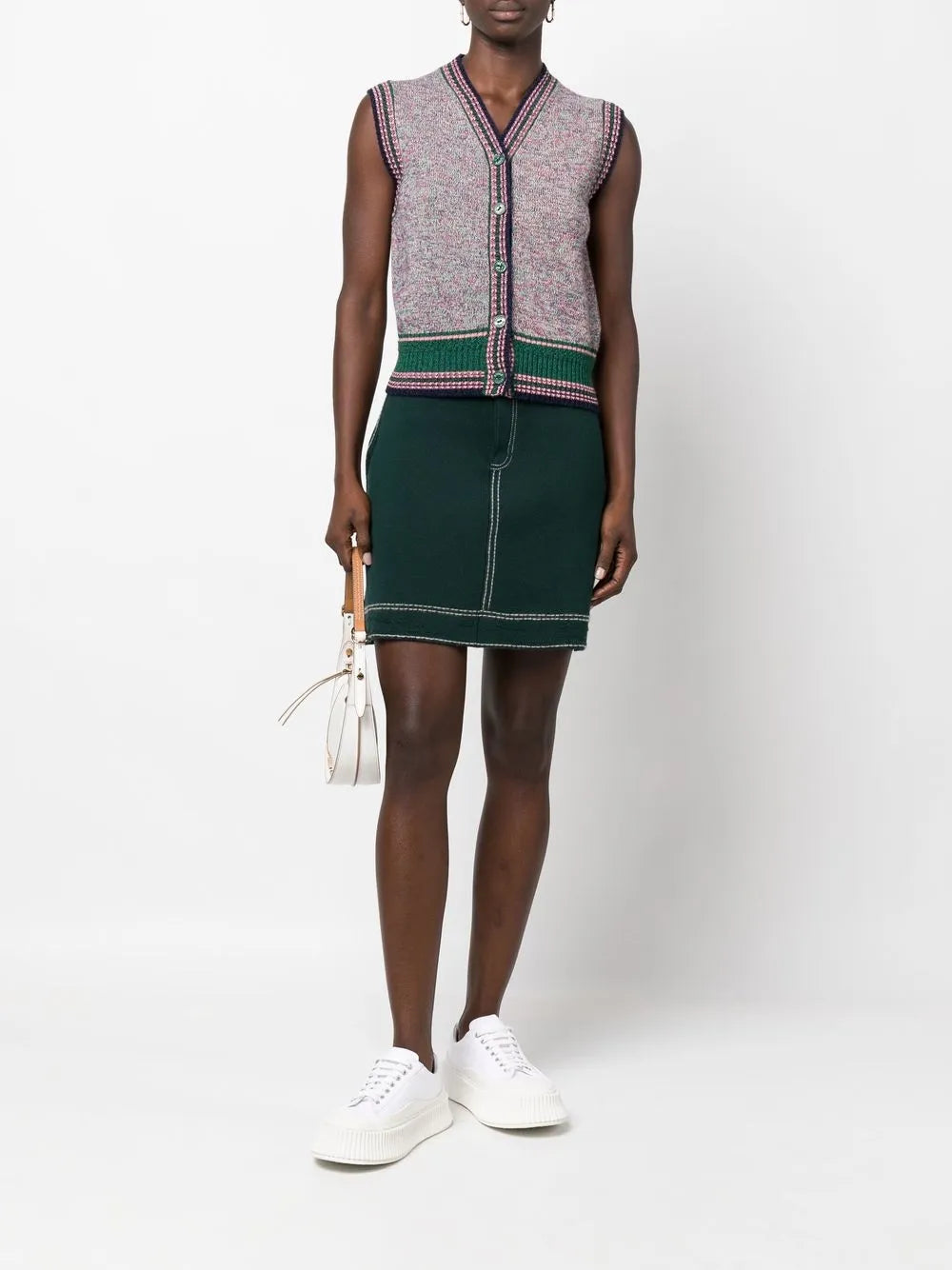 Contrast-Stitch Mini Skirt