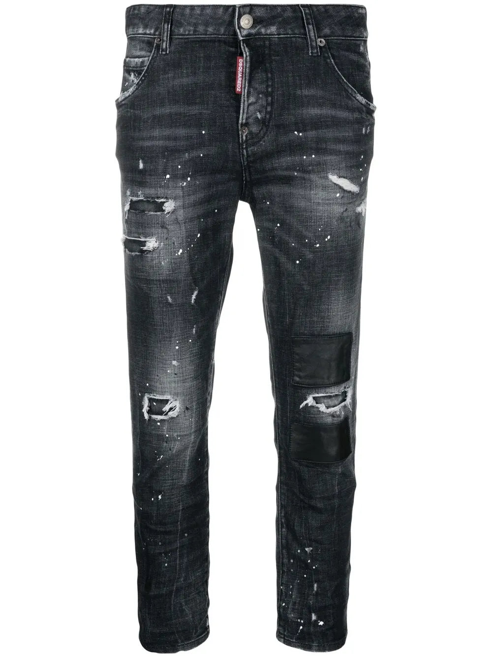 Paint-Splatter Ripped-Detail Cropped Jeans