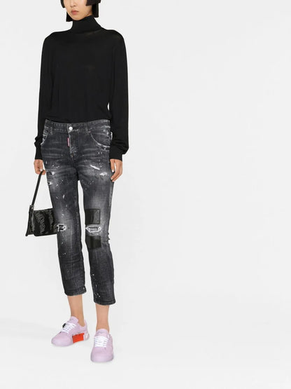 Paint-Splatter Ripped-Detail Cropped Jeans