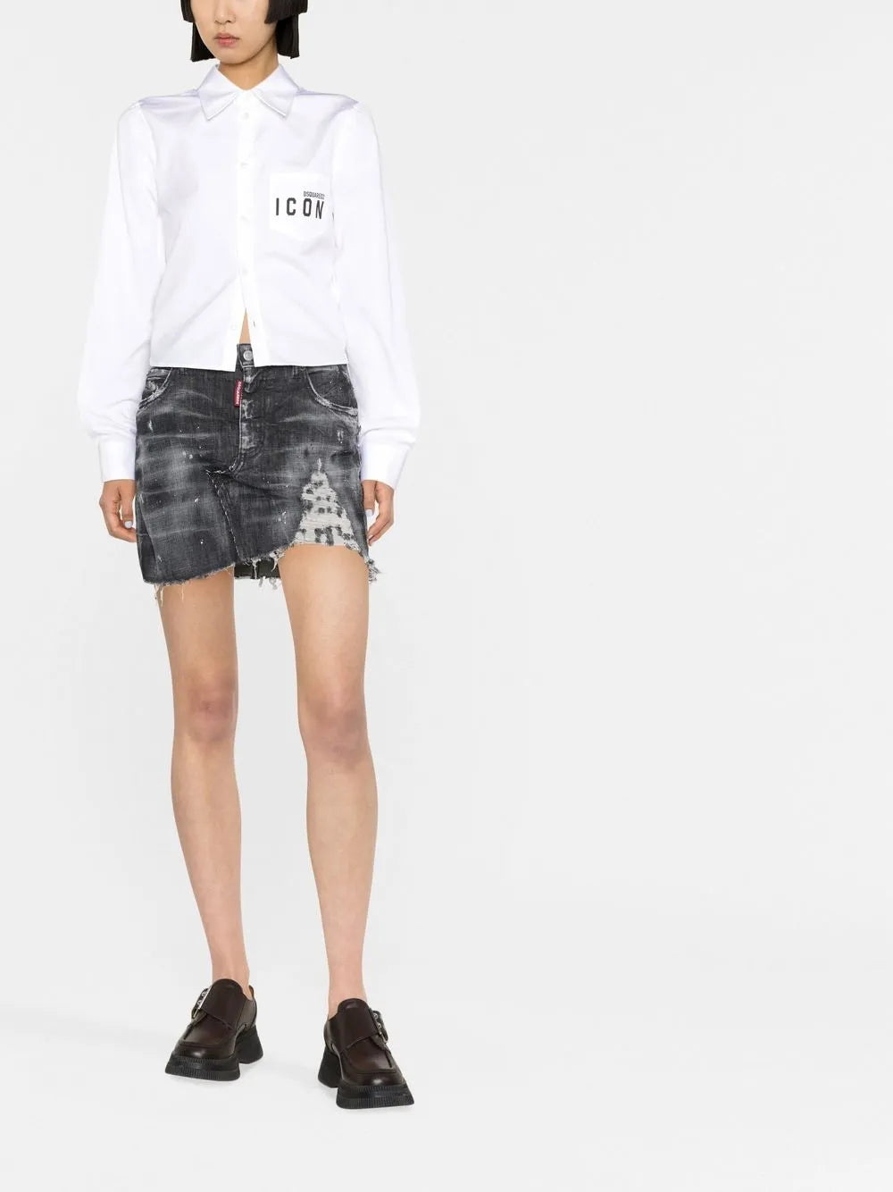 Icon Print Cropped Cotton Shirt