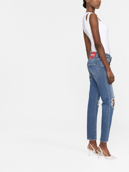 Cut-Out Slim Denim Jeans
