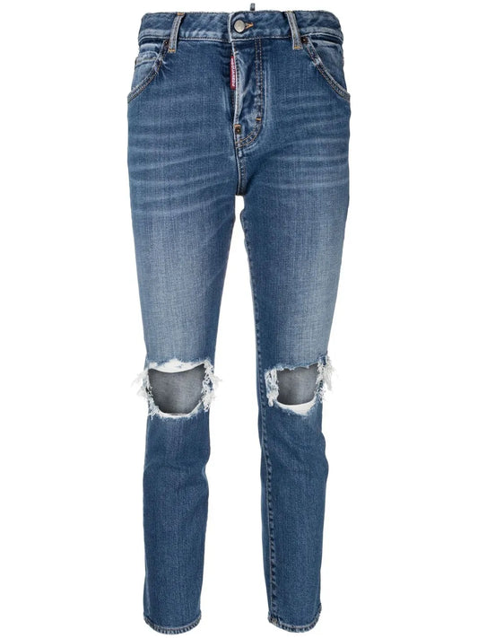 Cut-Out Slim Denim Jeans