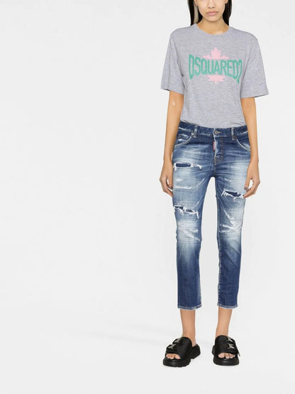Bleached Cropped Jeans