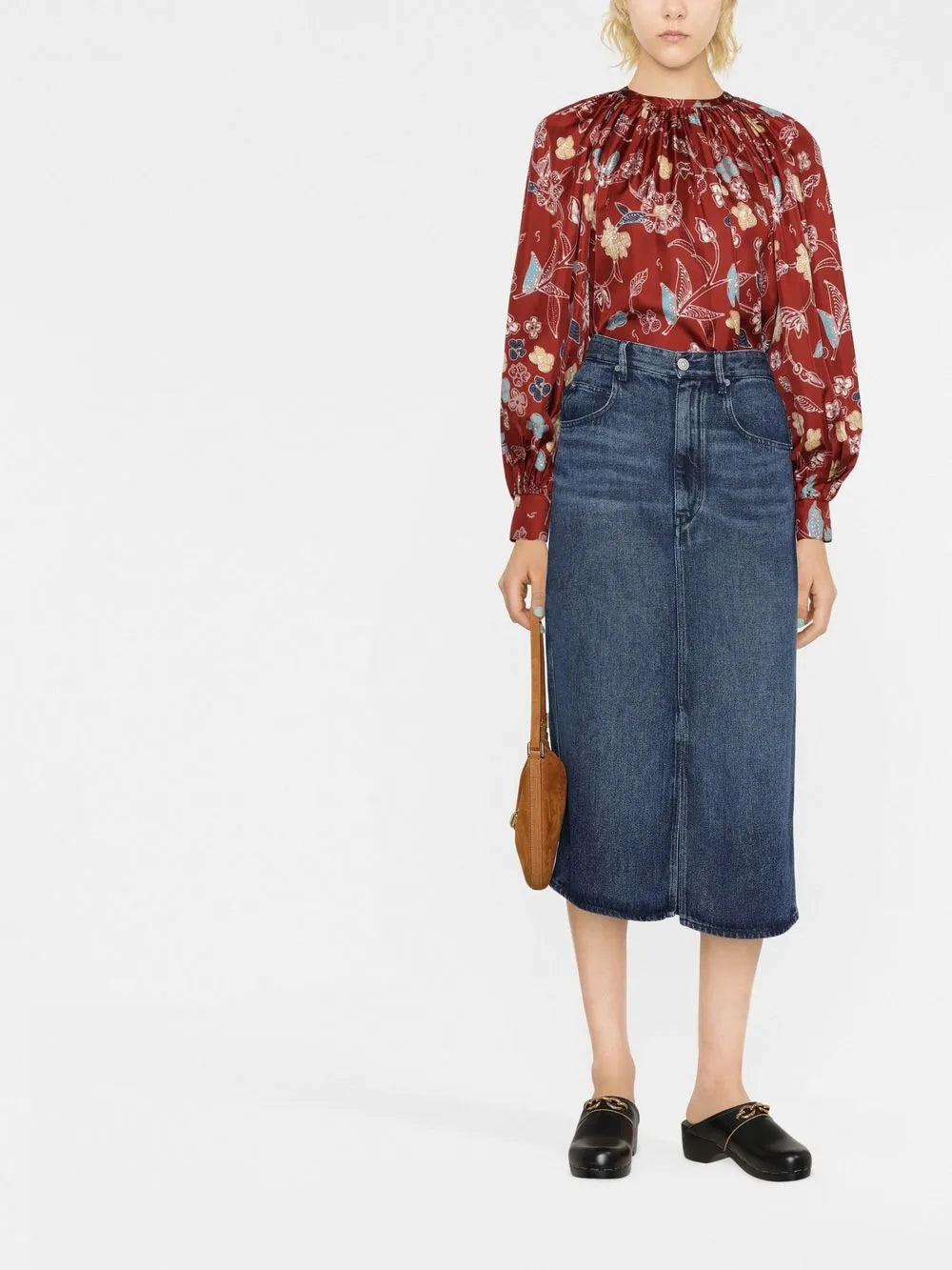 Floral-Print Silk Blouse