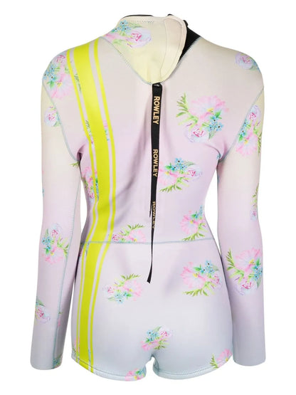 Striped Floral-Print Swimsuit