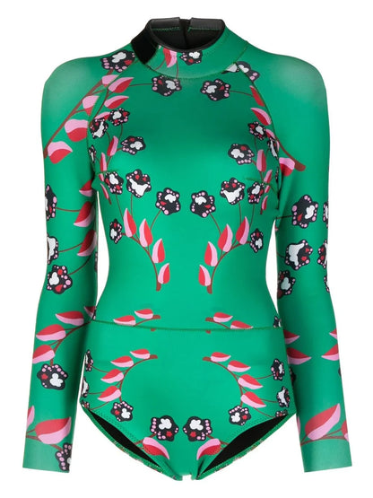 Vine Floral High-Cut Swimsuit