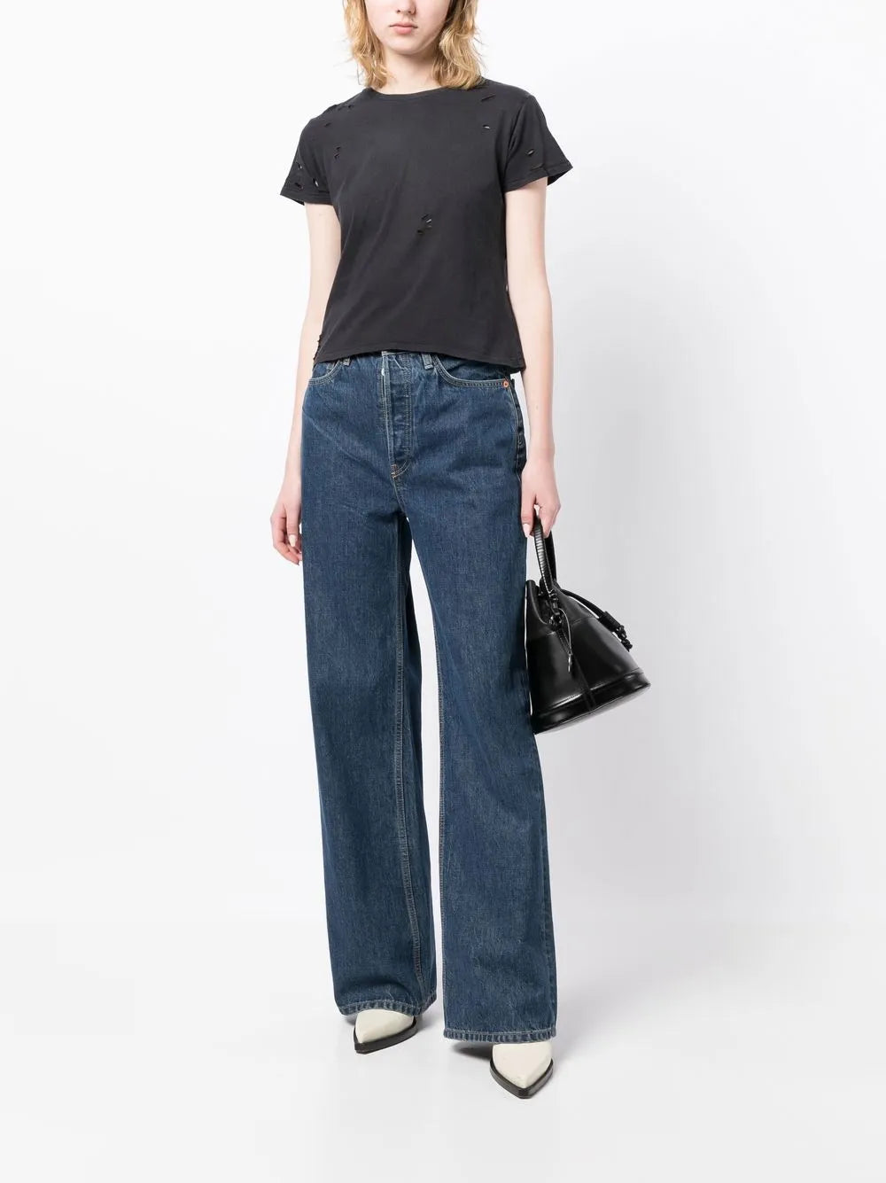 Punch-Hole Detailing Cotton T-Shirt