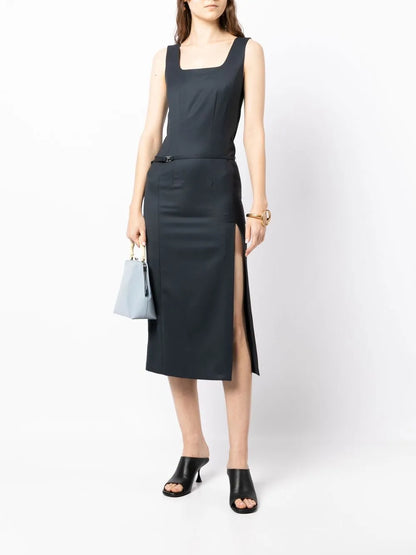 Side-Slit Belted Dress