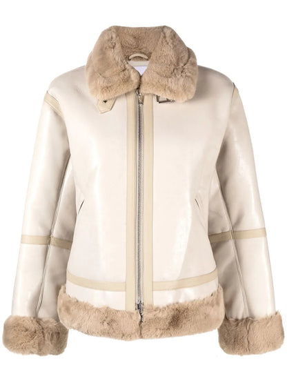 Shearling-Trim Zip-Fastening Coat