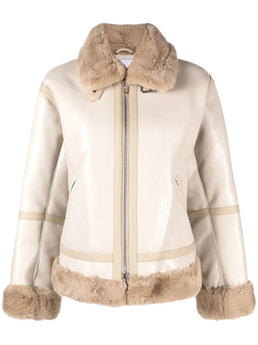 Shearling-Trim Zip-Fastening Coat
