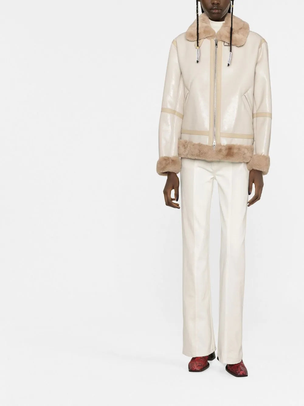 Shearling-Trim Zip-Fastening Coat