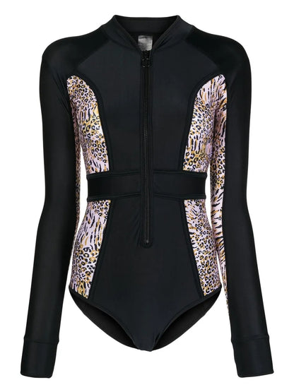 Long-Sleeve Leopard-Print Surf Suit