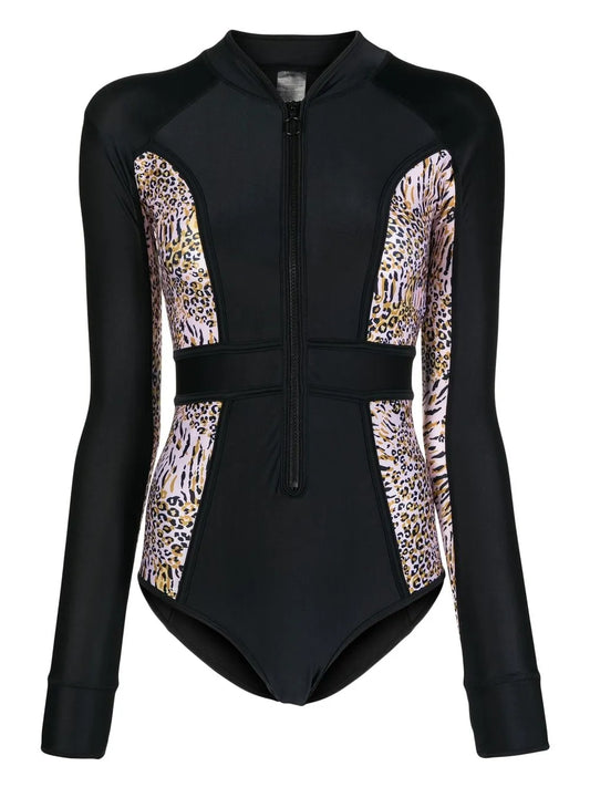 Long-Sleeve Leopard-Print Surf Suit
