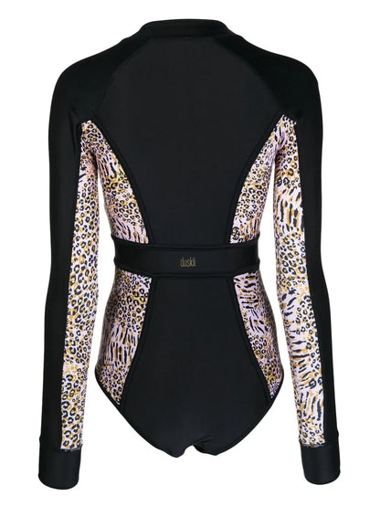 Long-Sleeve Leopard-Print Surf Suit
