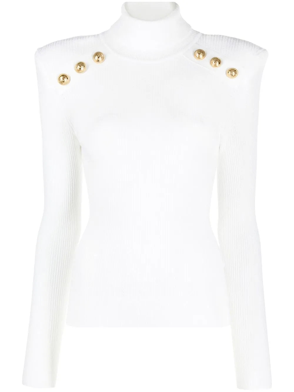 Embossed Button-Detail Ribbed Jumper